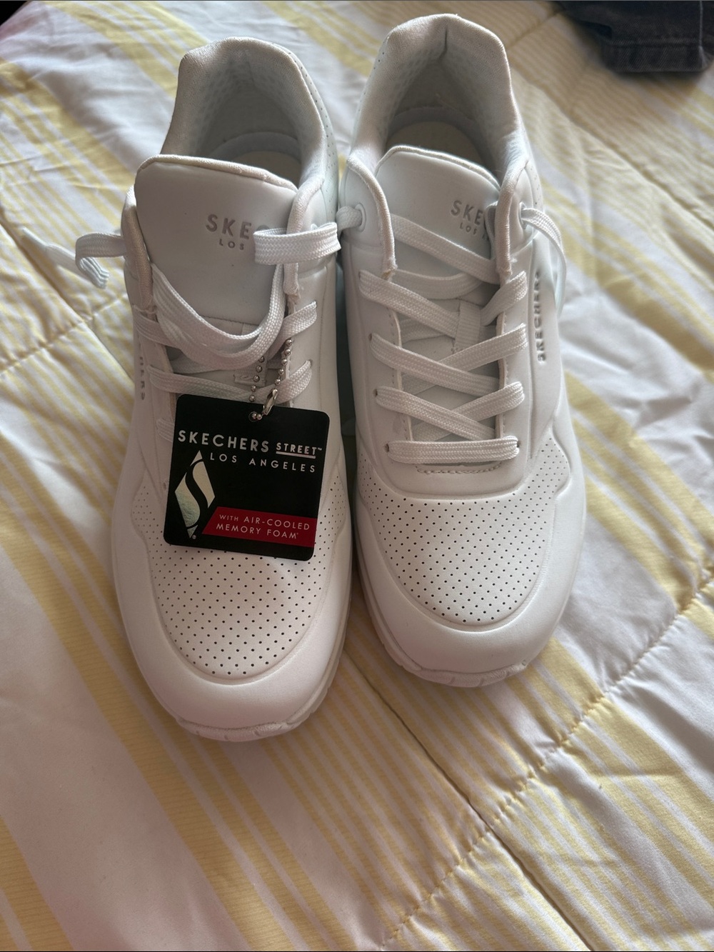 Skechers White Perforated Lace-Up Sneakers